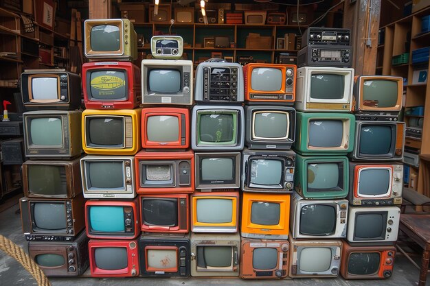 Foto una variedad de televisores antiguos retro y vintage generative ai