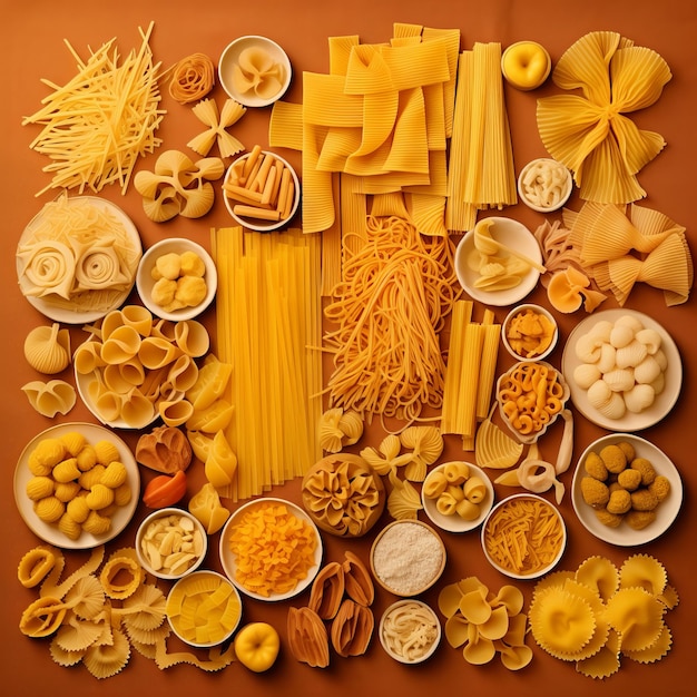 Variedad de tipos y formas de pasta italiana