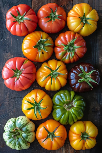 Una variedad de tomates expuestos en la mesa