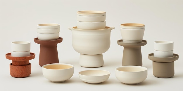 Una variedad de vajillas de cerámica de colores neutrales