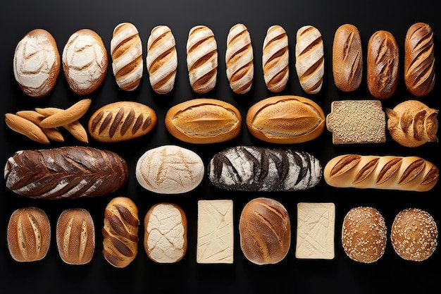 Variedad de variedades de pan cuidadosamente presentadas