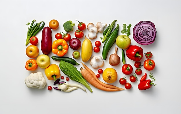 Una variedad de verduras se colocan sobre una superficie blanca.