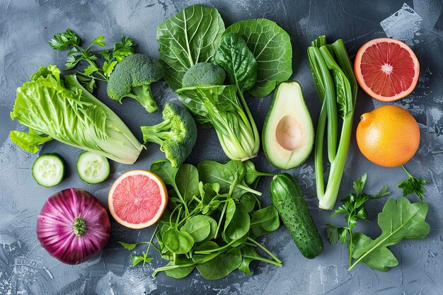 Una variedad de verduras crudas orgánicas en la mesa