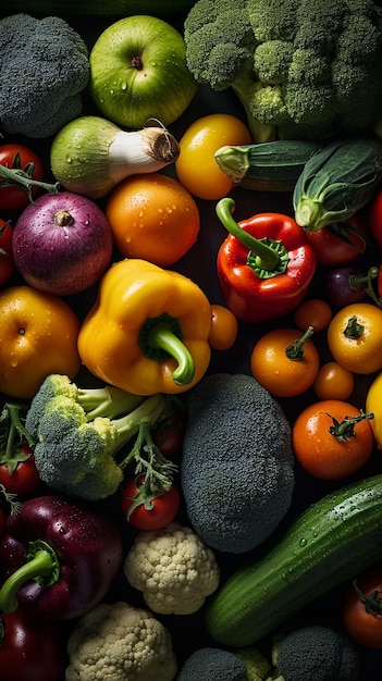 Una variedad de verduras están en exhibición.