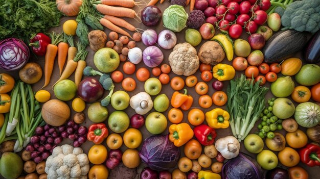 Variedad de verduras y frutas ecológicas frescas