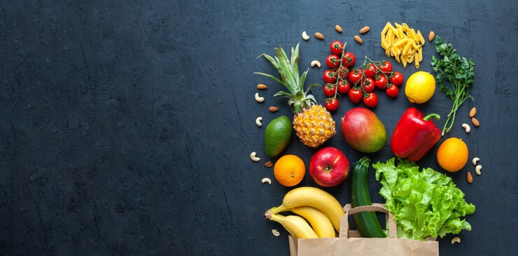 Variedad de verduras y frutas.