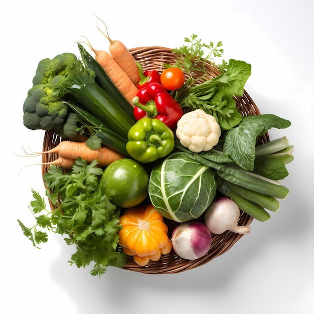 variedad de verduras y hierbas verdes mercado de verduras en un fondo blanco basque