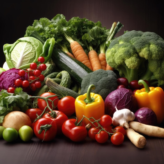 Una variedad de verduras, incluida una que está sobre una mesa.