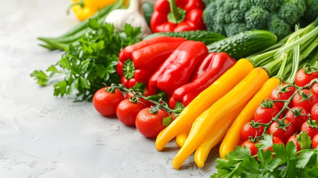 Una variedad de verduras, incluidos los tomates y los pimientos