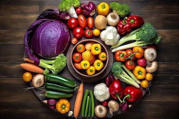 La variedad de verduras en la mesa de madera