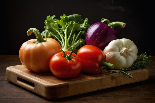 Una variedad de verduras picadas en una tabla de cortar