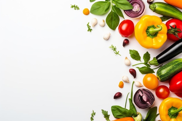 Una variedad de verduras sobre un fondo blanco.