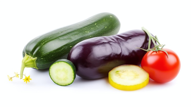 Una variedad de verduras sobre un fondo blanco.