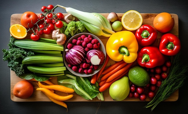 Una variedad de verduras en una tabla de cortar
