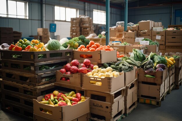 Foto variedad vibrante de verduras envasadas en cajas de almacén de mercado ar 32