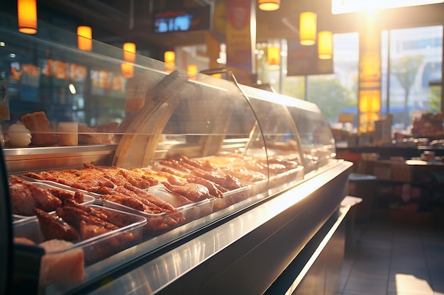 Variedade de carne crua na cozinha e na vitrine Panorama banner