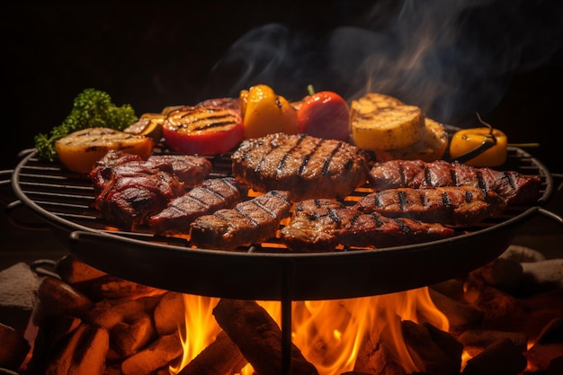 variedade de carnes em um churrasco de grelha