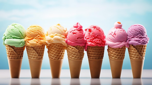 Variedade de cones de sorvete Generative Ai