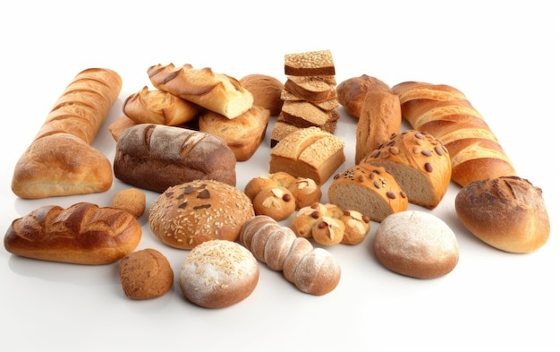 variedade de diferentes tipos de pão comida saudável café da manhã ai gerado