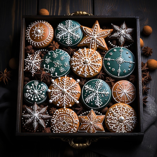 Variedade de doces de biscoitos de natal com anis estrelado e canela tradicional cozimento caseiro