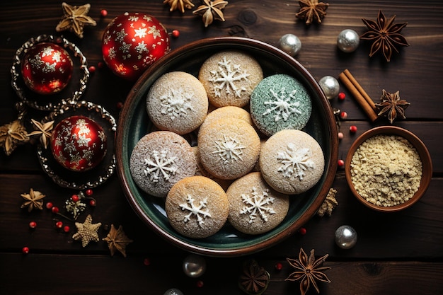 Variedade de doces de biscoitos de natal com anis estrelado e canela tradicional cozimento caseiro