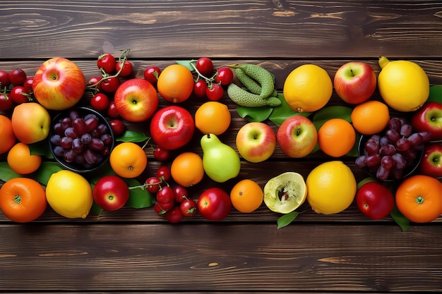 Variedade de frutas no topo de uma mesa de madeira