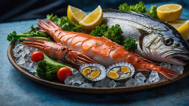 Foto variedade de frutos do mar frescos de luxo peixe fresco e frutos do mar