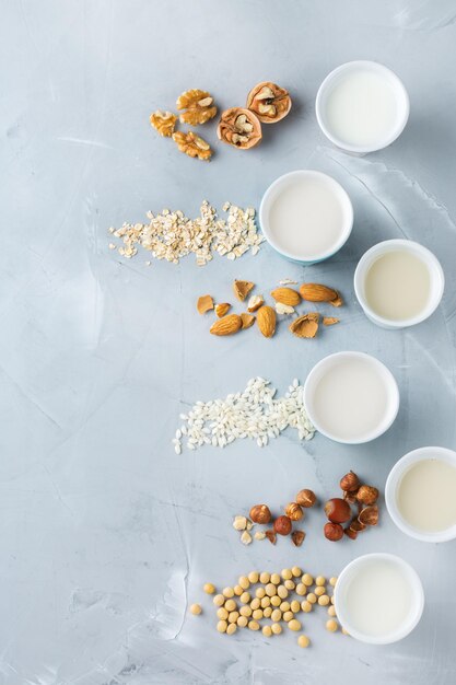 Variedade de leite vegano orgânico não lácteo