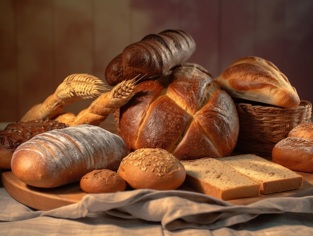 Variedade de pão delicioso para pôster de produto