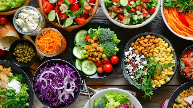 Variedade de pratos de comida saudável Vista superior Ai Generative