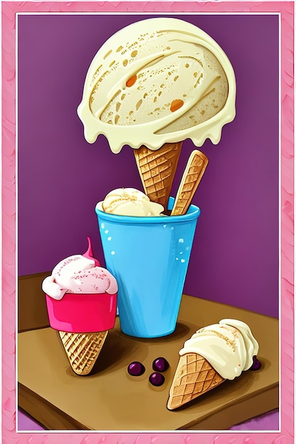 Variedade de sorvete em uma xícara um deleite de verão essencial Aigenerado