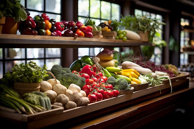 variedade de vegetais nas prateleiras da lojaconceito de alimentação saudável vegetarianismo e dieta