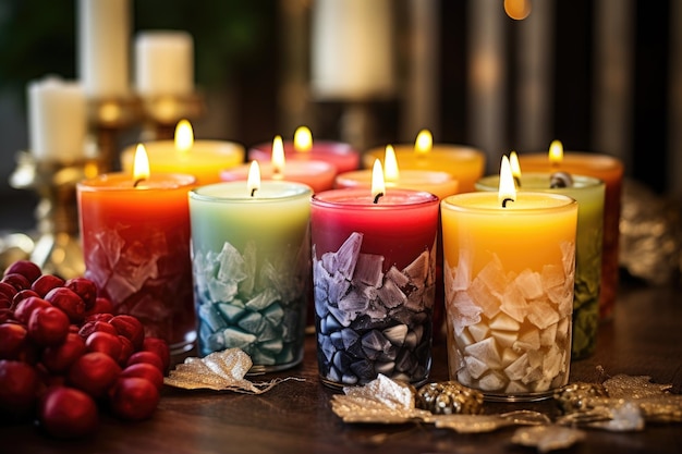 Variedade de velas com tema natalino com aromas diferentes