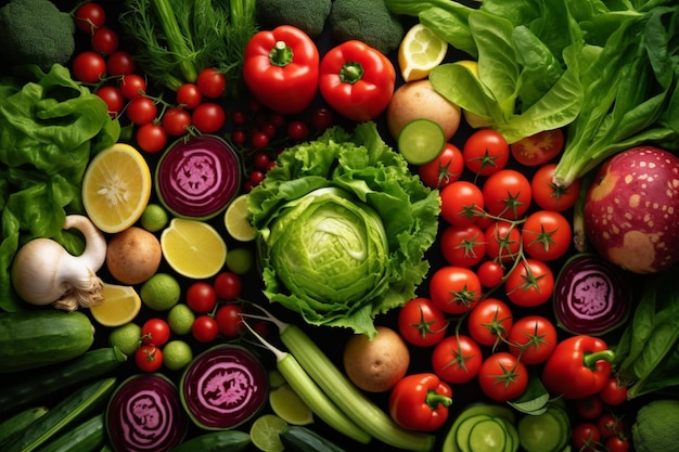 Variedade vibrante dos ingredientes da salada de vegetais frescos para comer limpo