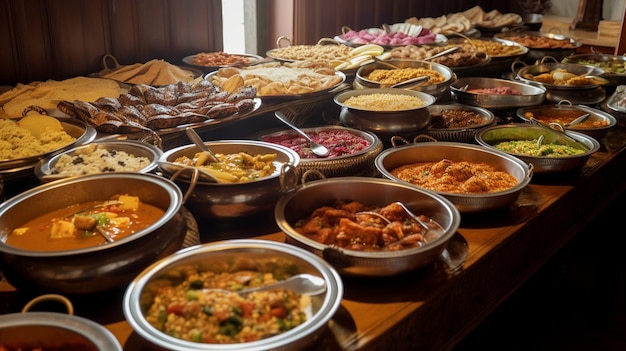 Variedades indianas tradicionais de pratos não vegetarianos servidos em marriges