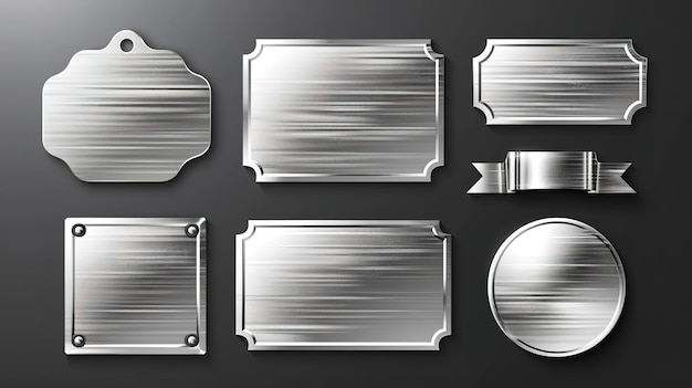 Foto variety of empty metal plates on dark background for customization