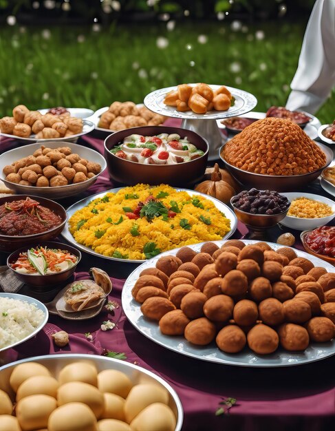 Varios alimentos en la mesa en el Eid al-Fitr Celebración para el Eid el-Fitr