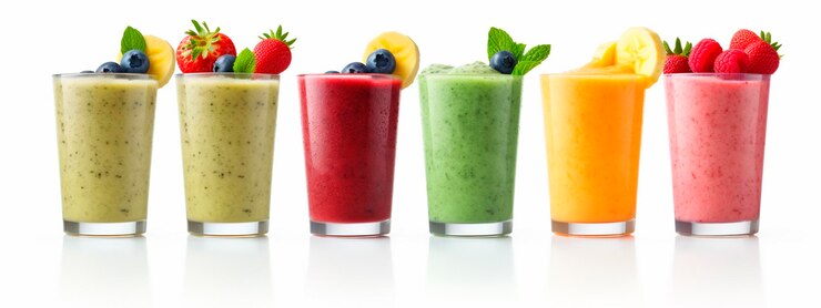 Foto varios batidos en la mesa enfoque selectivo beber