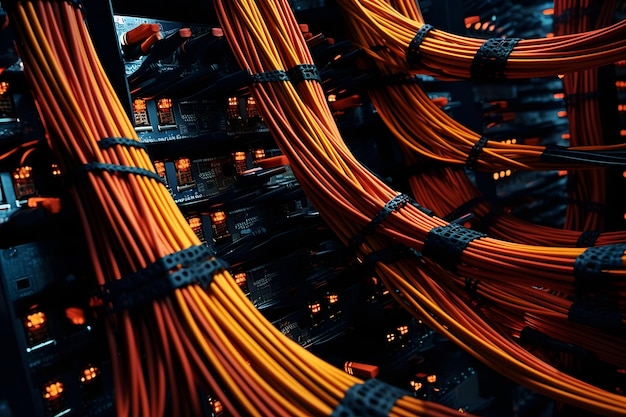 Vários cabos de rede em um data center