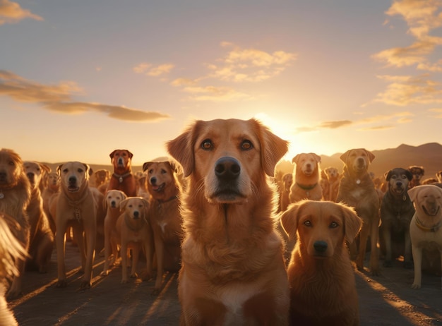 Vários cães tiram uma selfie em grupo