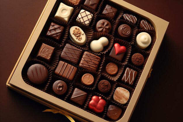Varios caramelos de chocolate en la caja IA generativa