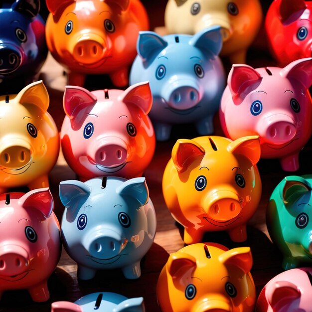 Foto vários cofres coloridos mostrando várias maneiras de economizar dinheiro