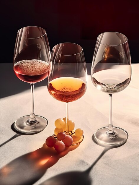 vários copos de vinho de diferentes variedades
