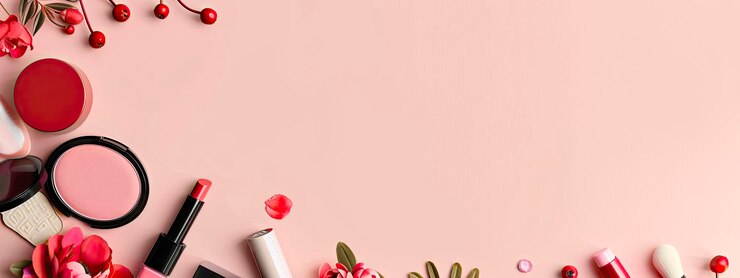 Foto varios cosméticos decorativos en un hermoso fondo enfoque selectivo
