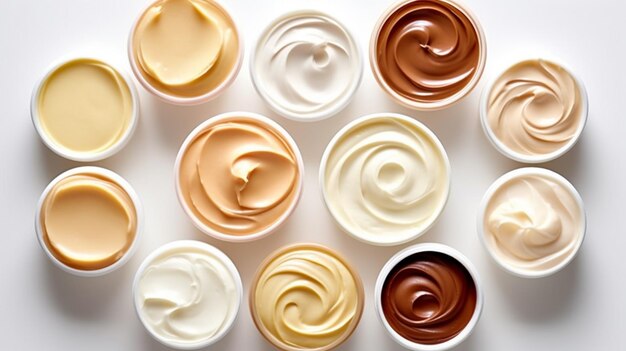 Foto varios cupcakes de diferentes colores con glaseado de queso crema y crema en el medio.