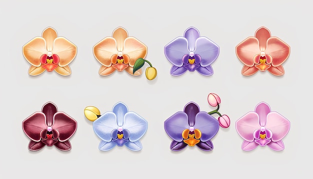 vários emojis de orquídeas coloridos