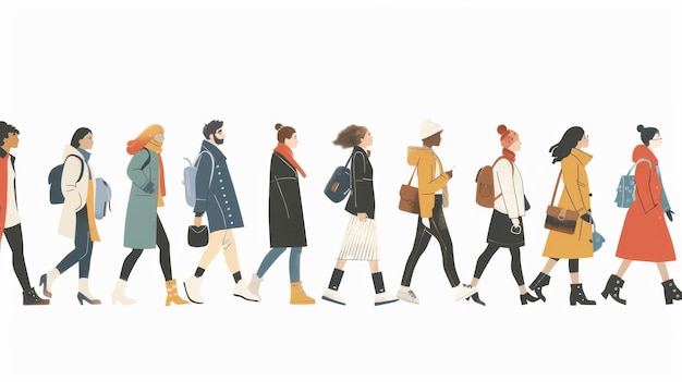 Varios estilos de moda caminando por la calle Ilustración gráfica moderna en estilo de diseño plano