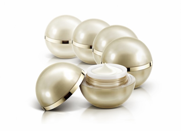 Vários frascos cosméticos de esfera dourada