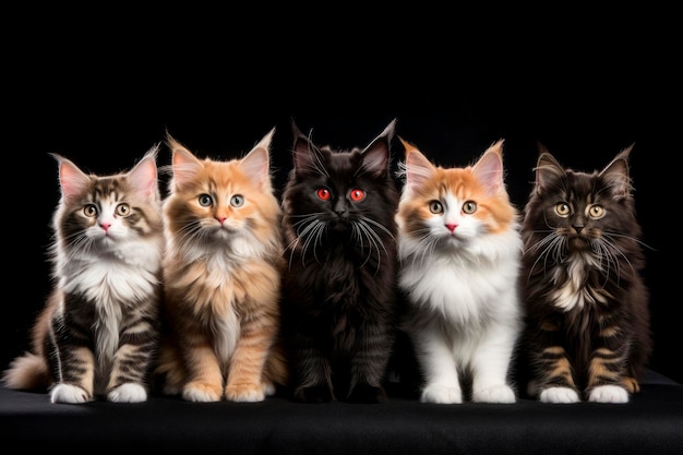 Vários gatinhos fofos capturados juntos mostrando expressões divertidas e curiosas
