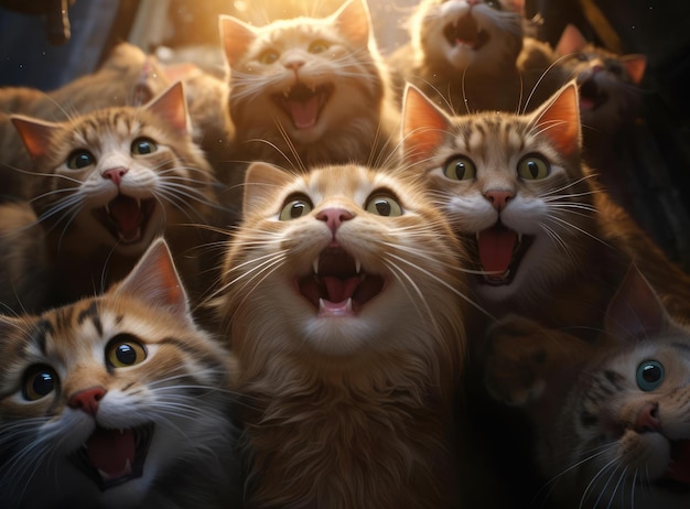 Varios gatos se toman un selfie grupal